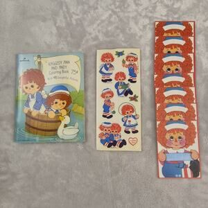 Hallmark 1970s Raggedy Ann and Andy Coloring Book, Stickers and 7 Notecards Lot